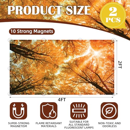 ANGSYLTH 2 Pcs Fluorescent Light Covers - 4 x 2 Feet Covers for Ceiling Lights, Magnetic Light Filters for Classroom, Office, Hospitals, Home (Autumn & Sunset) - color: Autumn & Sunset