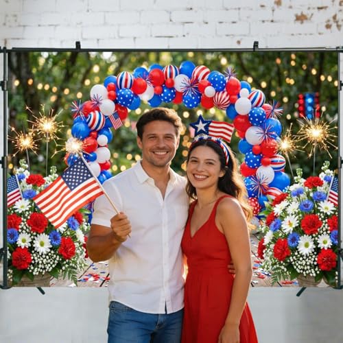 4th of July Independence Day Backdrop, Patriotic Red White and Blue Balloon Arch Flowers Photography Background, Memorial Day Party Photo Veterans Day Patriot Decorative Banner Booth Studio 5X3FT - color: Blue and Red, size: 5X3FT