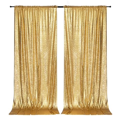 PartyDelight 2 Panels Gold 5FT X 10FT Sparkly Sequin Backdrop Curtains for Wedding Party Room Decorations - color: Gold, size: 60"W x 120"L (Pack of 2)