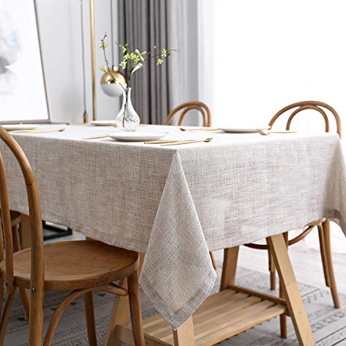 maxmill Flaxy Faux Linen Tablecloth with 2-Tone Slubby Texture Wrinkle Free Anti-Shrink Soft Table Cloth for Kitchen Dining Tabletop for Outdoor and Indoor Use Rectangle 60 x 84 Inch Linen - color: Flaxy Linen, size: 84" x 60" (Rectangular)
