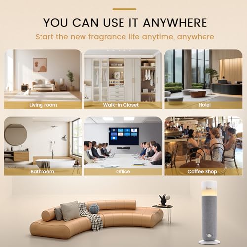 Hotel Collection Diffuser Machine,Fabric-Wrapped Design,Candlelight Atmosphere Lamp,Whisper-Quiet,1000 Sq Ft,Scent Waterless Essential Oil Diffuser,Scent Air Machine Home - Grey - color: Grey