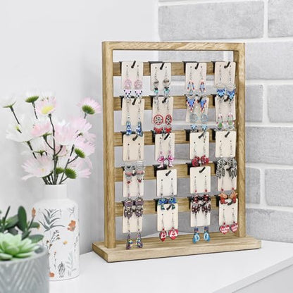 Ikee Design Free Assemble 2 Pcs Set Wooden Jewelry Display Rack with 20 Removable Metal Hooks/Each, Earring Display Holder Stand for Earring,Necklaces,Bracelet, Keychain Stand, Oak Color - color: b) Oak, 2 Pieces