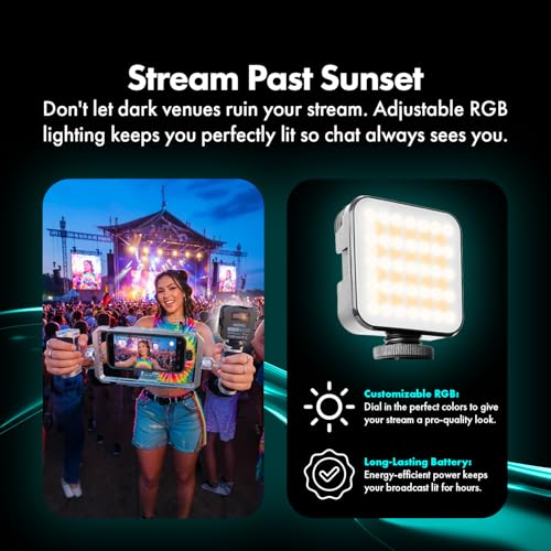 Movo IRL-PRO Wireless Vlogging & Streaming Kit for IRL Streamers – Dual Lav Mics, Stabilizer Cage, LED Light & Cold Shoe Mounts – Mobile Live Streaming Rig for Twitch, Kick & YouTube Live