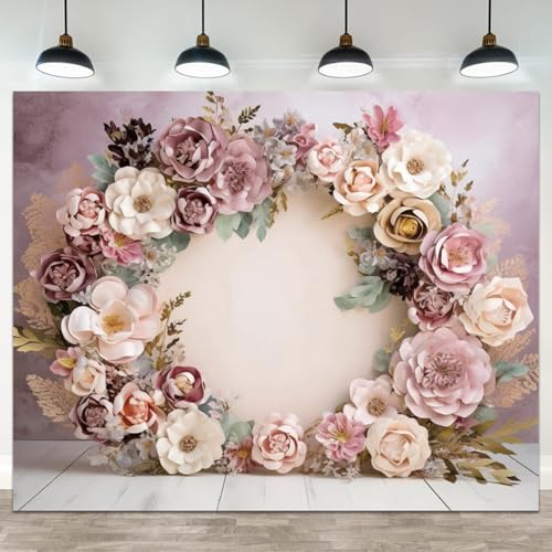 5x4ft Wedding Backdrop Purple Pink Floral Theme Photography Background White Flower Garland Green Leaves Bridal Shower Banner Decorations Girls Birthday Party Baby Portrait Photo Booth Prop - color: color 5, size: 5x4ft
