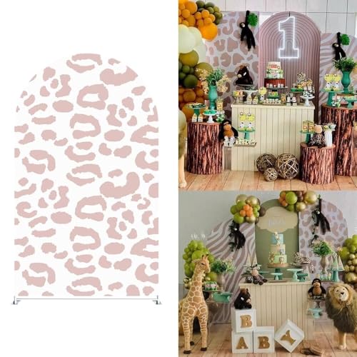 Jungle Leopard Arch Backdrop Cover for Wild Safari Birthday Party Arched Background Stand Stretchy Fabric Covers Baby Shower Boys Parties Banquets Decorations3.3x6.5FT - color: 12leopard, size: 3.3x6.5ft cover