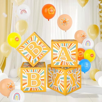 4PCS Boys Boho Baby Boxes Here Comes The Son Baby Shower Decor for Son Shower Decorations Birthday Party Supplies