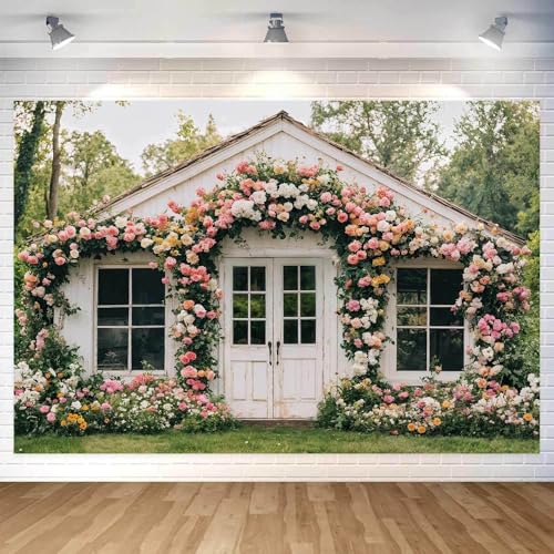 6X4ft Flower Backdrop Floral Retro House Photography Backdrops Rustic Garden Style Decoration Wedding Portrait Background Studio Photo Booth Props - color: Multi2, size: 6X4ft