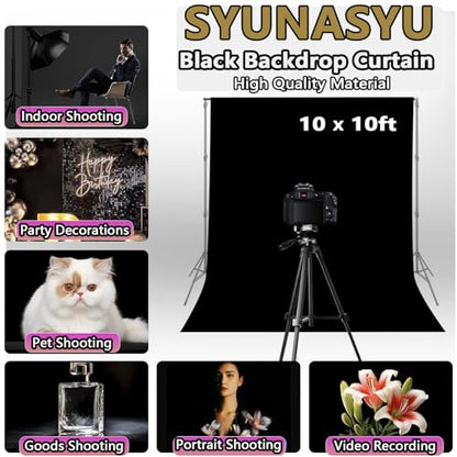 Black Backdrop 10 X 10 Ft, Solid Black Photo Backdrop, High Density Polyester Fabric Pure Black Backdrop Curtain Screen, Collapsible Seamless Black Background for Photoshoot Party Video Studio - color: black backdrop, size: 10x10ft