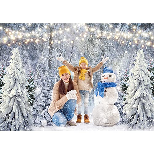 7x5ft Polyester Fabric Winter White Snowy Forest Backdrop for Photography Christmas Glitter Wonderland Nature Xmas Trees Pine Forest Holiday Party Decor Kids Family Photo Studio Prop - size: 7'x5'
