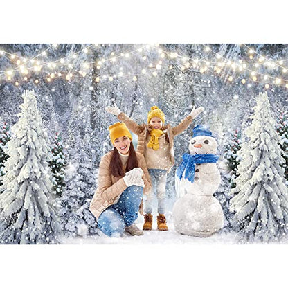 7x5ft Polyester Fabric Winter White Snowy Forest Backdrop for Photography Christmas Glitter Wonderland Nature Xmas Trees Pine Forest Holiday Party Decor Kids Family Photo Studio Prop - size: 7'x5'