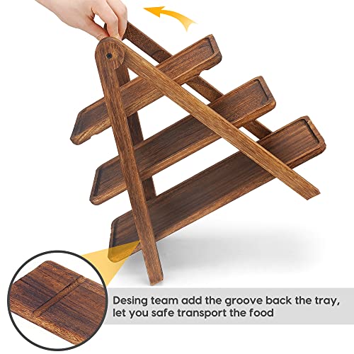 Manspdier Wood 3 Tier Serving Tray Three Tiered Cupcake Stand, Rectangle Serving Platter Wooden Farmhouse Tiered Tray, Party Serving Brown Decorative Tray Decor - size: 17.2X5.5 Inch