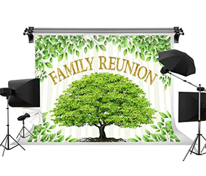 Family Reunion Backdrop, Family Tree Members Theme Photo Backdrop Vinyl 10x7ft Green Tree Family Gather Welcome Party Photography Backdrops Rod-Pocket Props, BJLSGU96 - size: 10x7ft