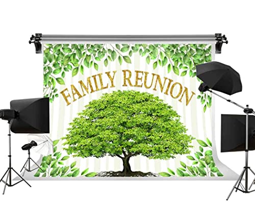 Family Reunion Backdrop, Family Tree Members Theme Photo Backdrop Vinyl 10x7ft Green Tree Family Gather Welcome Party Photography Backdrops Rod-Pocket Props, BJLSGU96 - size: 10x7ft