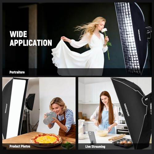 NEEWER Rectangular Softbox Kit, 12"x47" Strip Soft Box with Light Diffusers for Studio Photography Video Recording Streaming Lighting Compatible with Aputure 120d Compatible with Godox SL60w, NS94P