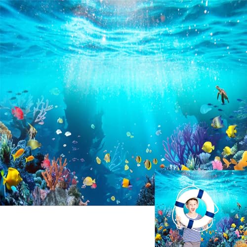 Under The Sea Backdrops for Photography 10x8ft Ocean Them Backdrop Underwater World Aquarium Photography Background for Kids' Birthday Parties Underwater-Themed Photoshoots Studio Portraits - color: Blue1, size: 10x8ft