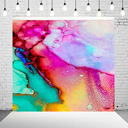 Colorful Watercolor Painting Backdrop Art Paint Photo Backdrop Vinyl 10x10ft Pink Green Purple Marble Texure Photography Backdrop Paint Event Party Backdrop Photo Studio Props BJLSPH1713 - size: 10x10ft