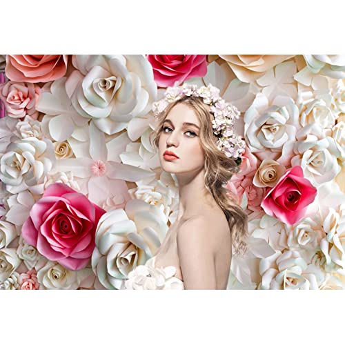 10x8ft Pink and White Paper Flowers Background Photography Backdrop Paper Flower Wall Gorgeous Wedding Flower Backdrops Beautiful Bride Baby Newborn Kids Background Props Portraits Booth - size: 10x8ft
