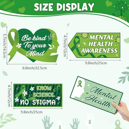 Hooqict 20 Pieces Mental Health Awareness Decorations Signs Motivational Inspirational Green Ribbon Party Directional Sign for Mental Health Awareness Month Therapy Counseling Office Decorations - style: Mental Health