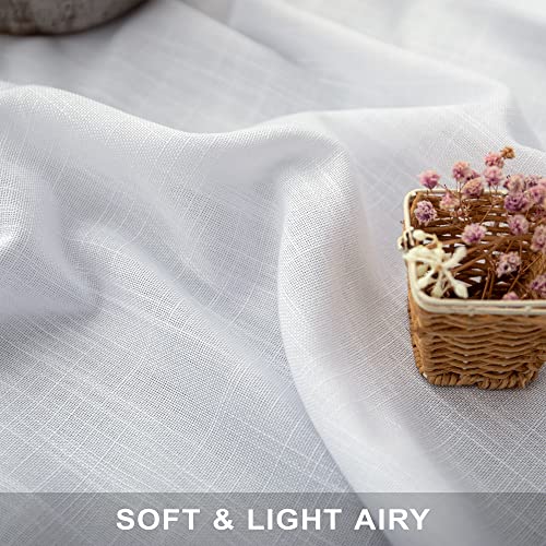 Pitalk White Valance for Windows 18 Inch Length Light Filtering Semi Sheer Linen Cotton Kitchen Valance for Bathroom Short Valance for Living Room Bedroom Bathroom Small Window Curtain Farmhouse Décor - color: Pure White