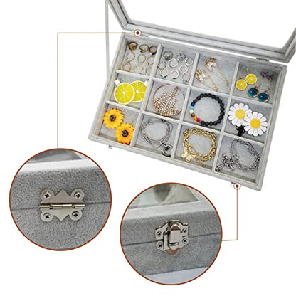 Removable 12 Grids Bracelet Organizer Box Ice Velvet Clear Lid Bangle Jewelry Tray Display Case Grey - color: 12 Grids