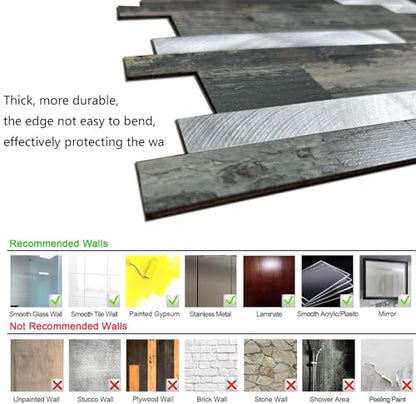 10-Sheet Peel and Stick Backsplash Tile, PVC Mixed Meta,l Stick on Kitchen, Bathroom Vanities, Fireplace Décor, Laundry Table(11.2" X 12.7") (10, Wooden Green+Frosted Silver) - color: Wooden Green+Frosted Silver