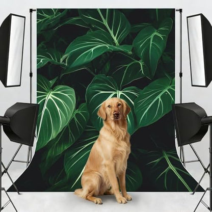 Green Long Leaves Backdrop Background for Photography 5x7ft Photobooth Professional Photo Backdrop Curtains Video Photography Studio Photo Backgrounds Banner Booth Background Screen Parties - color: Green Long Leaves