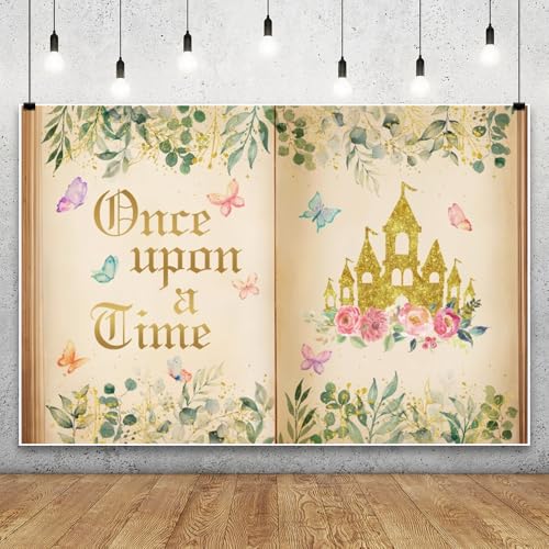 Leowefowa 8x6ft Once Upon a Time Photo Backdrop Spring Colorfu Fairy Tale Books Opening Background Ancient Spring Green Leaves Plant Romantic Story Birthday Wedding Party Banner Decor Studio Prop - color: Green, size: 8x6ft
