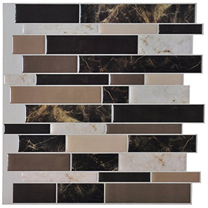 Art3d 6-Pack Peel and Stick Vinyl Sticker Kitchen Backsplash Tiles, 12" x 12" Marble Design - color: Brown