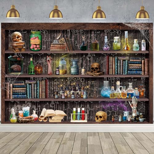 Mad Scientist Laboratory Backdrop for Halloween Magic School Background Spooktakular Creepy Skull Poison Apothecary Witch Kitchen Hallowmas Party Banner (10x8FT(120x96 inch)) - size: 10x8FT(120x96 inch)