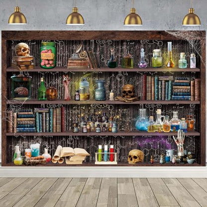 Mad Scientist Laboratory Backdrop for Halloween Magic School Background Spooktakular Creepy Skull Poison Apothecary Witch Kitchen Hallowmas Party Banner (10x8FT(120x96 inch)) - size: 10x8FT(120x96 inch)