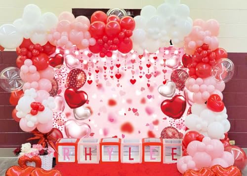 Valentine's Day Backdrop Red Pink Glitter Love Heart Valentines Photography Background Happy Valentines Day Bridal Shower Wedding Anniversary Party Decor Banner Photo Booth Props (7x5FT(82 x 59 inch))