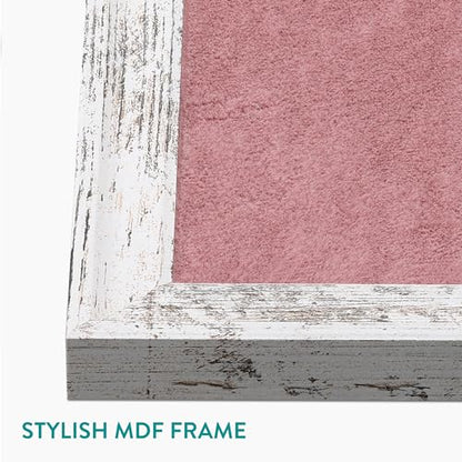 Navaris Framed Fabric Bulletin Board - 18 x 24 inches Plush Jewelry Organizer Pinboard for Wall - Memory Pin Board - Pink with White Rustic Frame - color: White Rustic / Pink