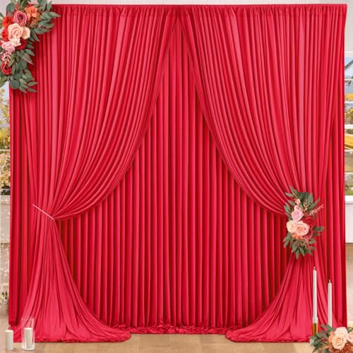 16x10FT Red Backdrop Curtains for Wedding Parties, Wrinkle Free Polyester Photography Backdrop Drapes for Wedding Baby Shower Birthday Parties Stage Background Stand Decorations 4x10ft,4 Panels - color: Red, size: W4' X H10'(4 Panels)