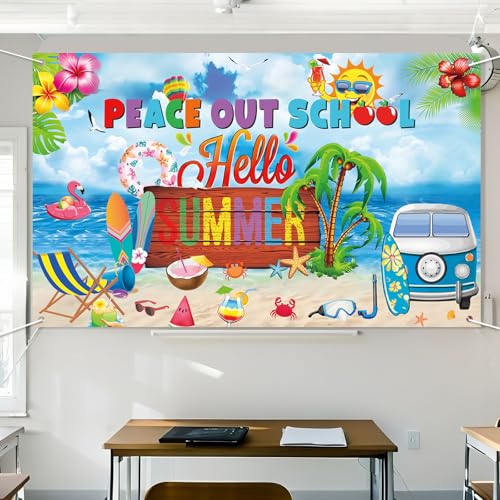 Schools Out for Summer Decorations: Last Day of School Decorations Peace Out School Hello Summer Backdrop End of School Year Party Decorations Hello Summer Photo Backdrop