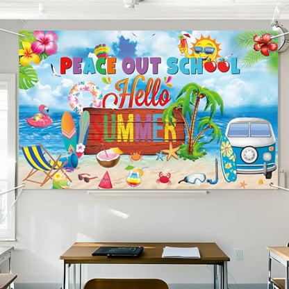 Schools Out for Summer Decorations: Last Day of School Decorations Peace Out School Hello Summer Backdrop End of School Year Party Decorations Hello Summer Photo Backdrop