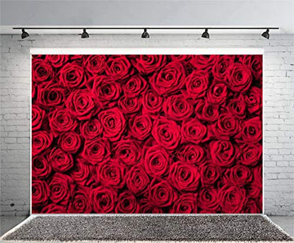 Laeacco 7x5ft Red Roses Background Vinyl Photography Background Blossoms Roses Wall Texture Lovers Girls Children Kids Photos Video Studio Props - size: 7x5ft