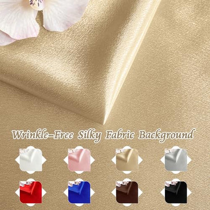 RUDONG M Satin Photography Backdrop 3.3x2.5ft - Wrinkle-Free Silky Fabric Background for Jewelry/Cosmetics/Flat Lay/Studio, Beige Backdrop Cloth (100x75cm) - color: Beige