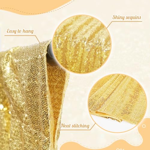 PartyDelight Gold Sequin Backdrop Curtains 2x8ft 2 Panels - High Density 3mm Shimmer Sequin Background Sparkly Photography Drapes for Wedding Anniversary Birthday Party & Event Decor - color: Gold, size: 24"W x 96"L (Pack of 2)