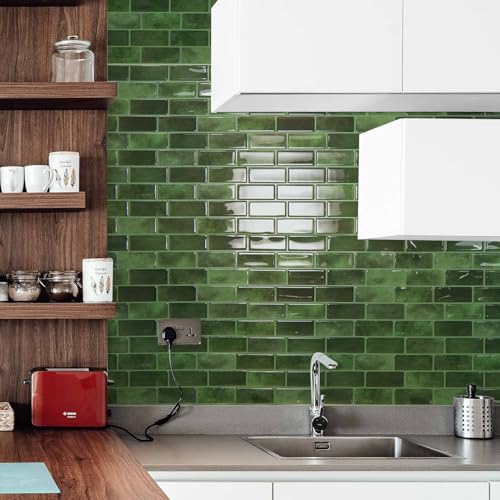 Art3d 10-Sheet Kitchen Backsplash Tiles Peel and Stick, Self Adhesive Wall Tile Sticker for Kitchen Island Bathroom Laundry Room RV Renter 12" x 12" - Jade Green - color: Jade Green