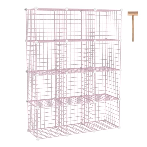 C&AHOME Wire Cube Storage, 12 - Cube Organizer Metal C Grids, Modular Shelves Units, Closet Organizer, Ideal for Home, Office, Living Room, 36.6”L x 12.4”W 48.4”H, Pink UWCS3012P - color: Pink