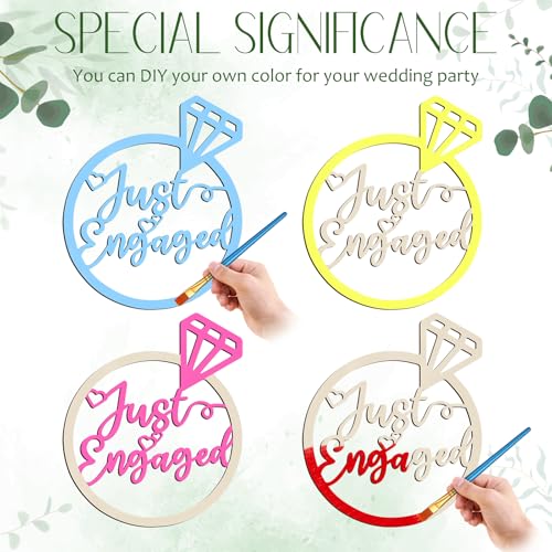 Youyole Just Engaged Wooden Sign 13.78'' x 11.22'' Diamond Ring Wood Cutout Sign Wedding Engagement Party Decorations Photo Booth Props with Hanging Rope Bridal Shower Rustic Hanging Decor - style: Just Engaged