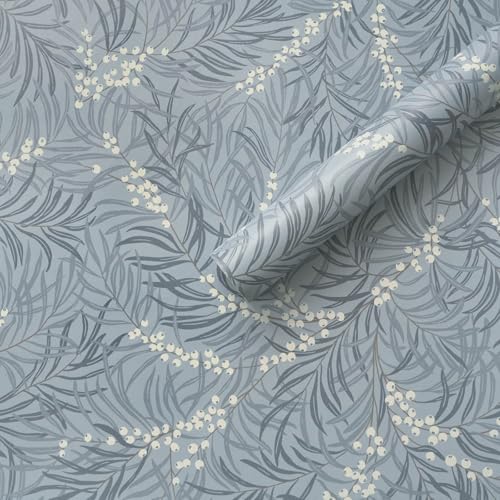 Vintage Wallpaper Blue Peel and Stick Wallpaper Green Leaf Wall Paper White Berry Contact Paper for Cabinets Vinyl Renter Friendly Waterproof Self-Adhesive Bathroom Kitchen Bedroom 17.3”x 393” - color: Blue, size: 17.3" x 393"