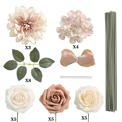 rongflower Artificial Flowers Combo Box Set Gradient Color Flower Leaf with Stems for DIY Wedding Bouquets Centerpieces Baby Shower Party Home Decor (Garden Dusty Coffee Rose) - color: Garden Dusty Coffee Rose