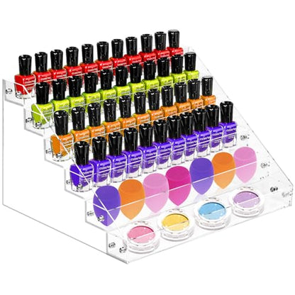6-Tier Nail Polish Organizer Rack, Acrylic Display Stand Holder for Nail Paint, Tattoo ink, Essential Oil, Sunglasses Storage for Salon Vanity Table, Home Decor, Holds 72 Bottles