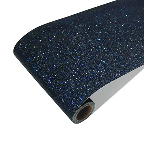 CRE8TIVE Black Blue Glitter Wallpaper Stick and Peel 8"x354" Glitter Wallpaper Border Shiny Sparkle Fabric Wall Border Self Adhesive Decorative Black Wall Stickers for Bedroom Girls Room Mirror Frame - color: Black Blue, size: 8" x 354"
