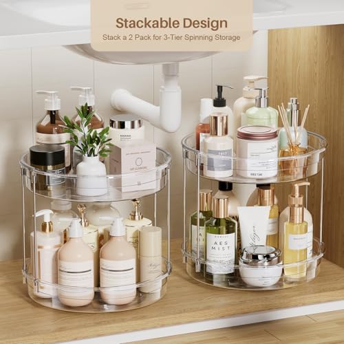 LAMU 12inch 2 Tier Lazy Susan Turntable Organizer Rotating Spice Rack Organization for Cabinet, Kitchen, Pantry, Countertop, Bathroom, Vanity, Medicine Cabinet Organizer, Clear - color: Clear, size: 12in 1Pack High Edge