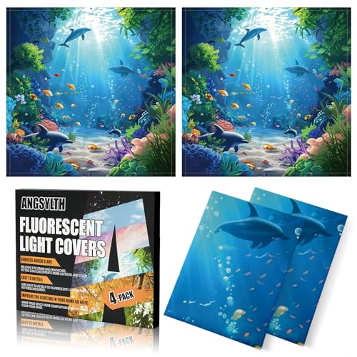 ANGSYLTH 2 x 2 Feet Fluorescent Light Covers - 4 Pcs Covers for Ceiling Lights, Magnetic Light Filters for Classroom, Office, Hospitals, Home (Underwater World) - color: Underwater World