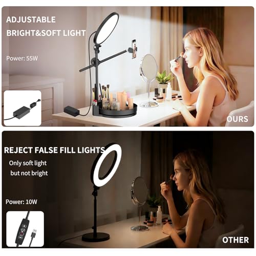 Bright Zoom Lighting for Computer, Adjustable Desk Lighting for Video Callst,55W Dimmable Full Screen Ring Light,with Rotating Storage Box,Pen Holder Stand,Phone Holder and Controller (Black, 10.5) - color: Black