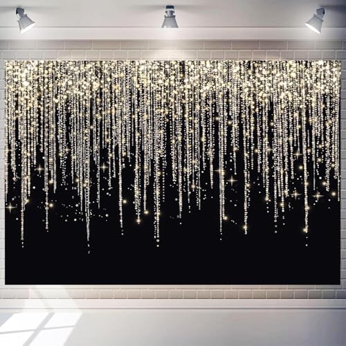 Gold Decorations Backdrop 8 x 6 ft Black and Gold Background Golden Sparkle Spots Birthday Party Banner Anniversary Kids Adults Graduation Photo Shoot Props Decoration - color: GOLD-1, size: 8x6 FT