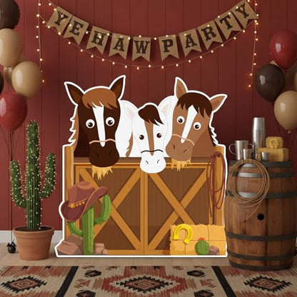 Capoda 4 ft Western Party Decorations Horse Stable Cardboard Cutout Stand Up Western Photo Props Standup Backdrop Background for Baby Shower Birthday Party Decor Supplies